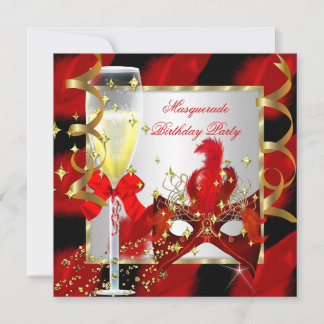 RED Gold Masquerade Party Geburtstag Einladung