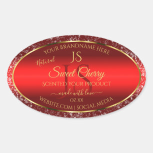 Red Gold mit Glitzer Stars Initial Product Label Ovaler Aufkleber