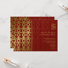 Red & Gold Moderne Double Happiness Chinesische Ho Einladung