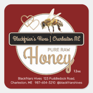 Red Gold Modernes Script Honey mit Honeybee Quadratischer Aufkleber