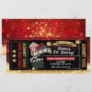 Red & Gold Movie Ticket Geburtstagsparty Einladung