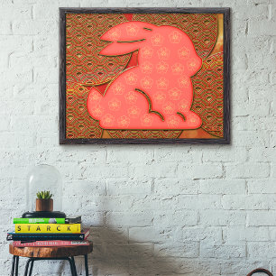 Red Gold Muster 2023 Kaninchen Chinesisches Neujah Poster