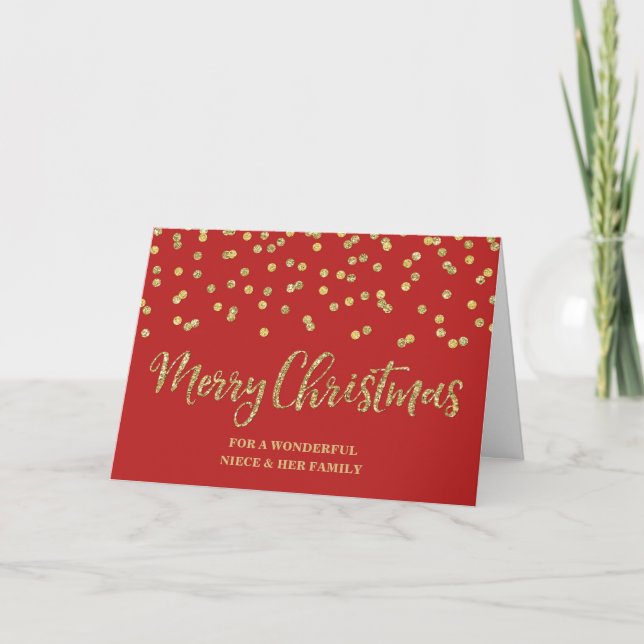 Red Gold Niece & Family Frohe Weihnachten Karte (Vorderseite)