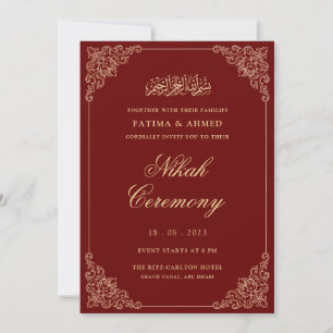 Red Gold Nikkah Islamische Hochzeit Einladung