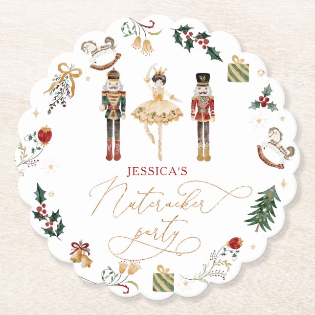 Red gold Nutcracker Ballerina Kindergeburtstag Par Untersetzer (Vorderseite)