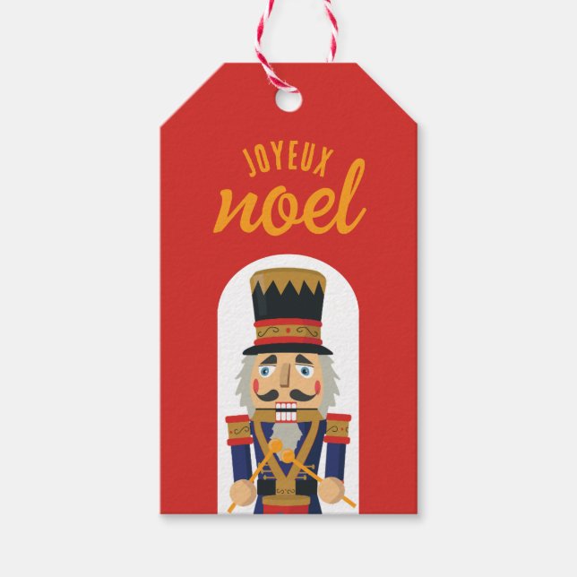 Red Gold Nutcracker Joyeux Weihnachten Weihnachtsg Geschenkanhänger (Vorderseite)