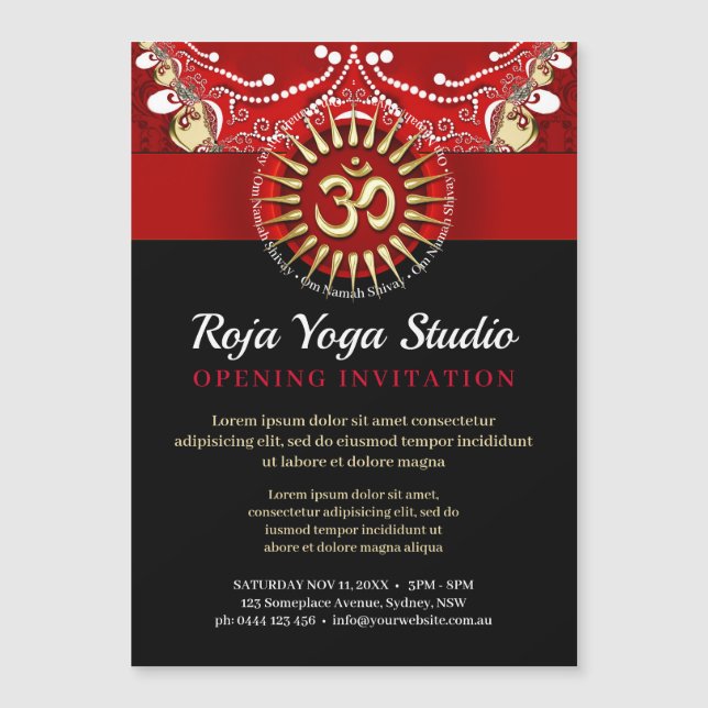 Red Gold OM Black Yoga New Age Workshop Magneteinladung (Vorderseite)