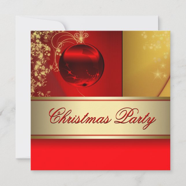 Red Gold Ornament Red Gold Weihnachtsfest Party Einladung (Vorderseite)