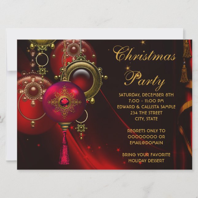 Red Gold Ornaments Corporate Christmas Party Einladung (Vorderseite)