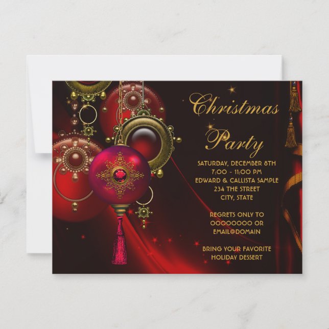 Red Gold Ornaments Corporate Christmas Party Einladung (Vorderseite)