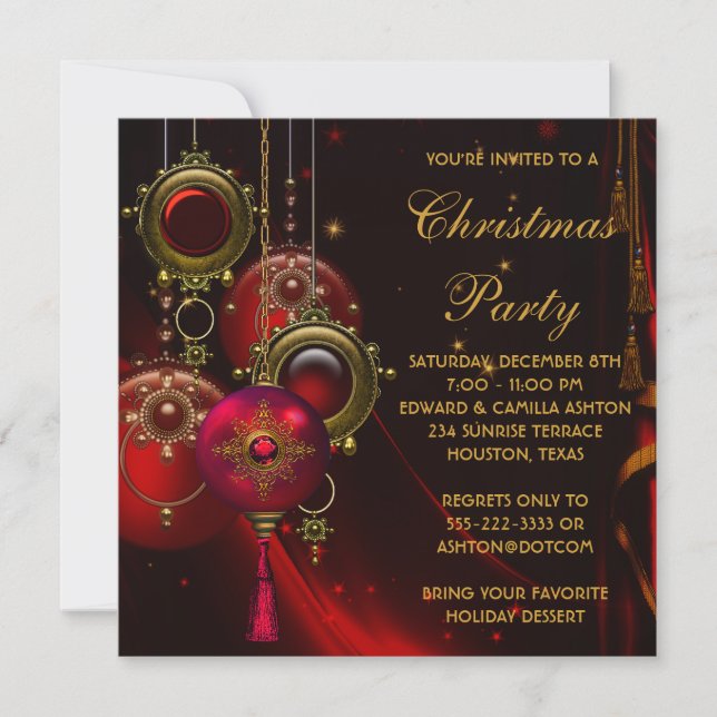 Red Gold Ornaments Corporate Christmas Party Einladung (Vorderseite)