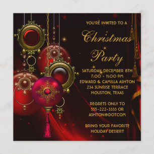 Red Gold Ornaments Corporate Christmas Party Einladung