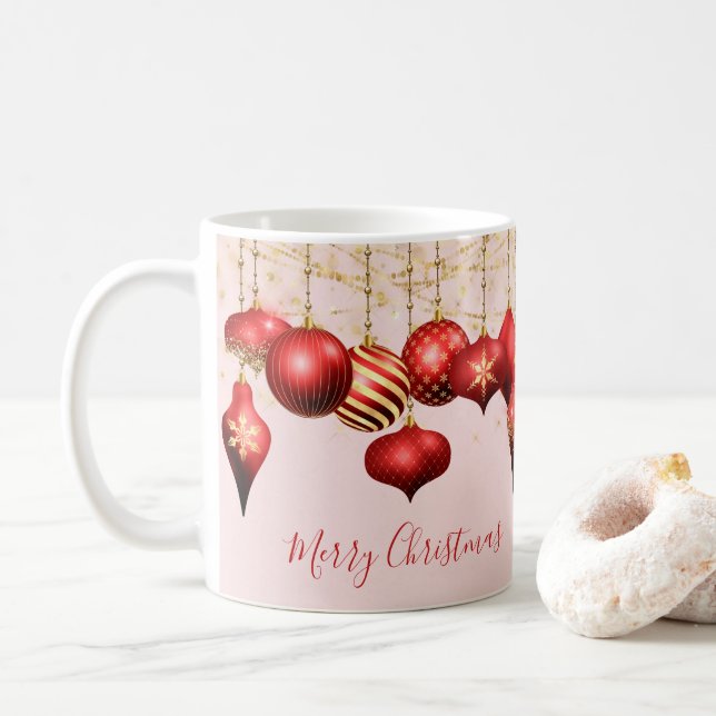 Red Gold Ornaments Frohe Weihnachten Kaffeetasse (Mit Donut)