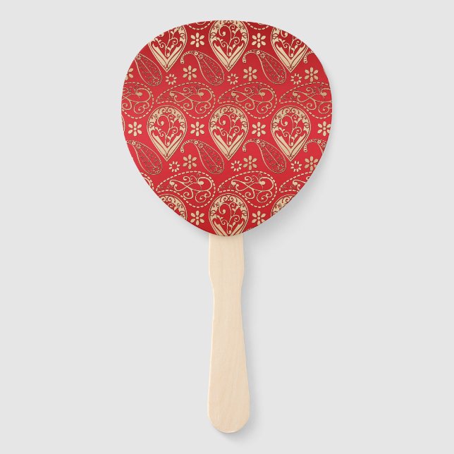 Red Gold Paisley Bandana Muster Fächer (Vorderseite)