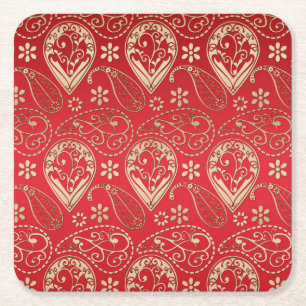 Red Gold Paisley Bandana Muster Rechteckiger Pappuntersetzer
