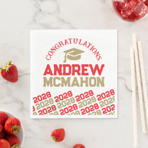 Red & Gold Personalisiert Graduation Party Paper Serviette