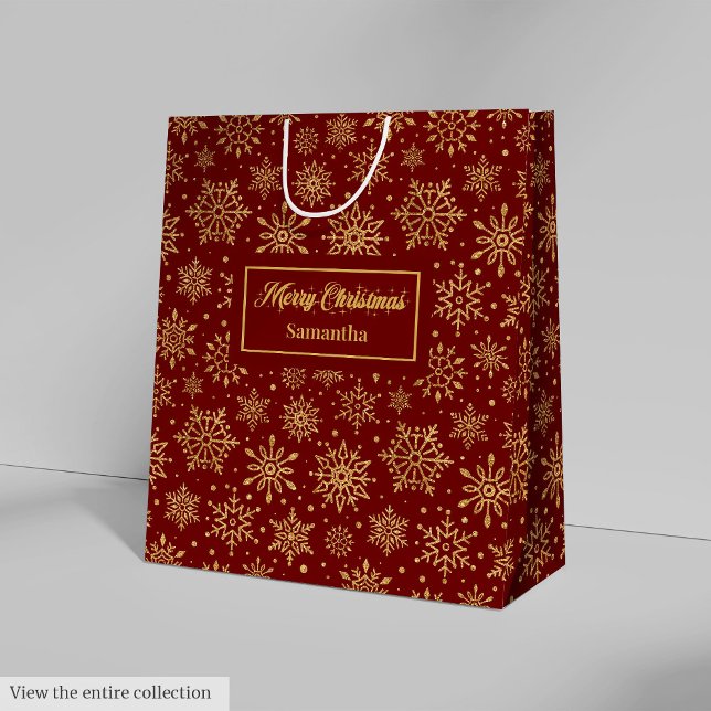 Red Gold Personalized Holiday Paper Gift Bag Luxe Mittlere Geschenktüte (Red Gold Personalized Holiday Paper Gift Bag Luxe)