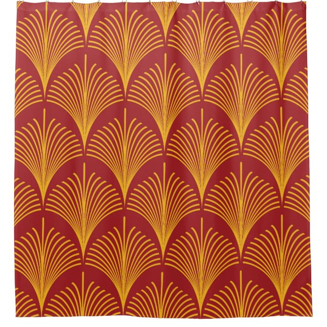 Red Gold Pfau: Art Deco. Duschvorhang (Vorderseite)