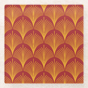 Red Gold Pfau: Art Deco. Glasuntersetzer