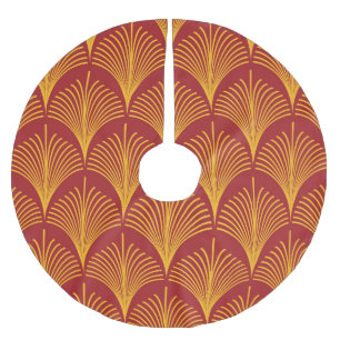 Red Gold Pfau: Art Deco. Polyester Weihnachtsbaumdecke