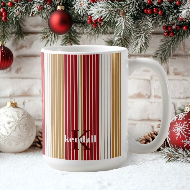 Red Gold Pinstripe Weihnachtsmuster#28 ID1009 Kaffeetasse (Von Creator hochgeladen)