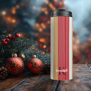 Red Gold Pinstripe Weihnachtsmuster#28 ID1009 Thermosbecher
