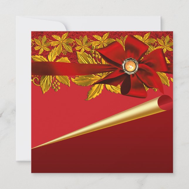 Red Gold Poinsettia Christmas Party Invitations (Devant)