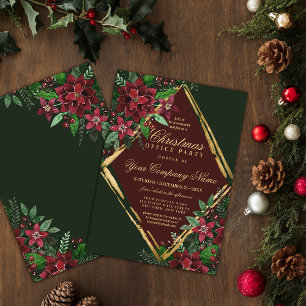 Red Gold Poinsettia Floral Corporate Weihnachten Einladung