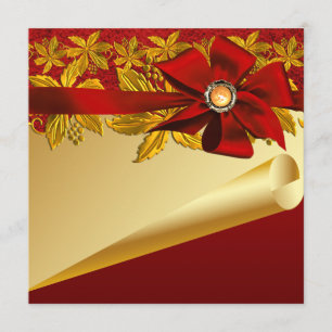 Red Gold Poinsettia Weihnachtsfest Party Einladung