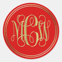 Red Gold Preppy Vine Script Monogram DIY BG Runder Aufkleber
