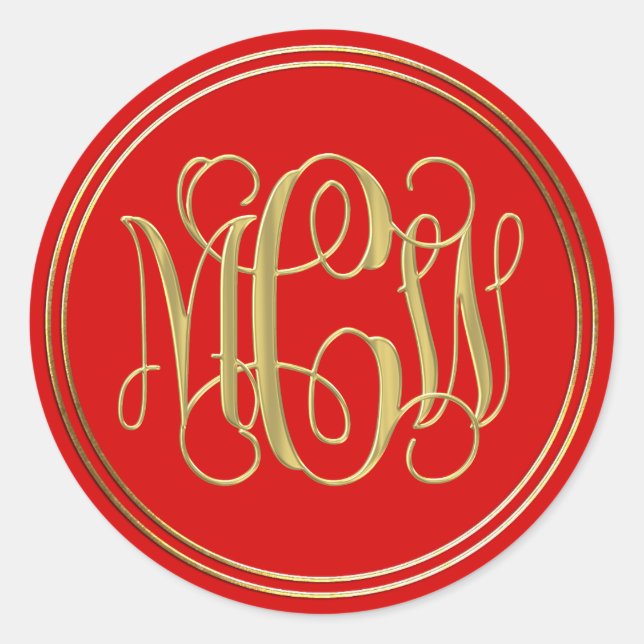 Red Gold Preppy Vine Script Monogram DIY BG Runder Aufkleber (Vorderseite)