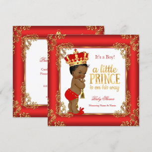 Red Gold Prince Baby Dusche Damask Ethnic Boy Einladung