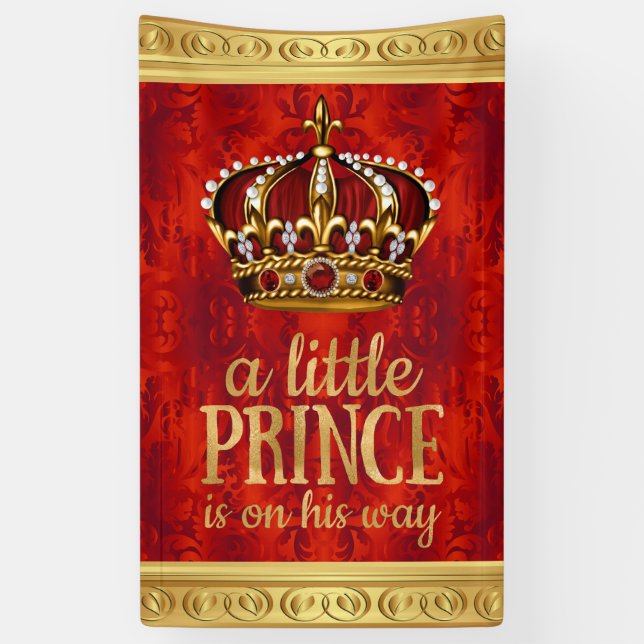 Red Gold Prince Crown Boy Baby Dusche Banner (Vertikal)