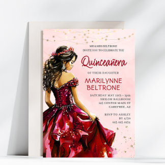 Red Gold Princess Quinceañera Einladung