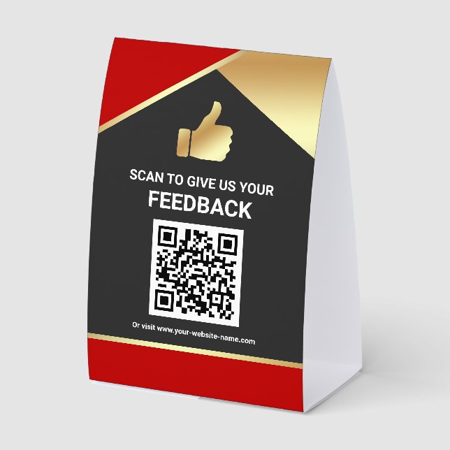 Red Gold QR Code Customer Feedback Review Tischaufsteller (Vorderseite)