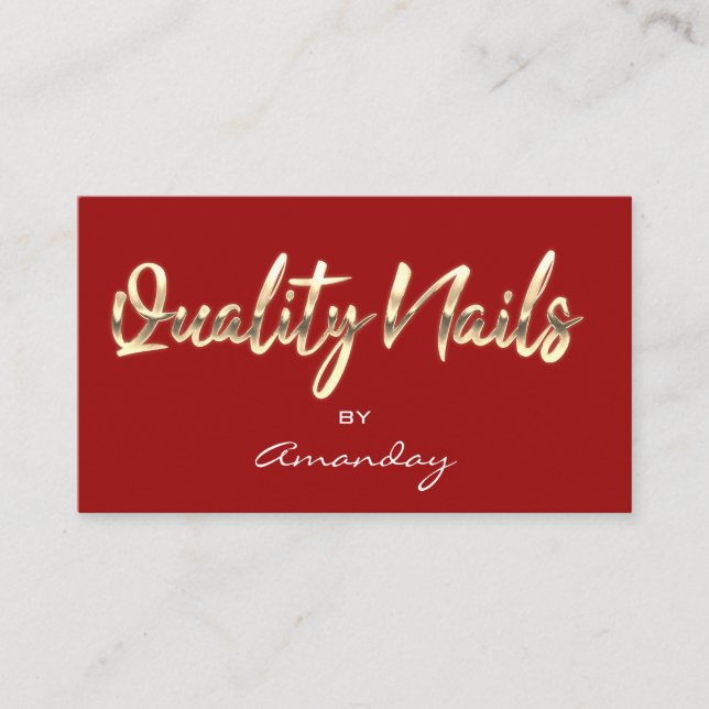 Red Gold Quality Nails Script QR-Logo Visitenkarte (Vorderseite)