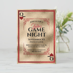 Red & Gold Queen of Hearts Ladys Game Night Einladung