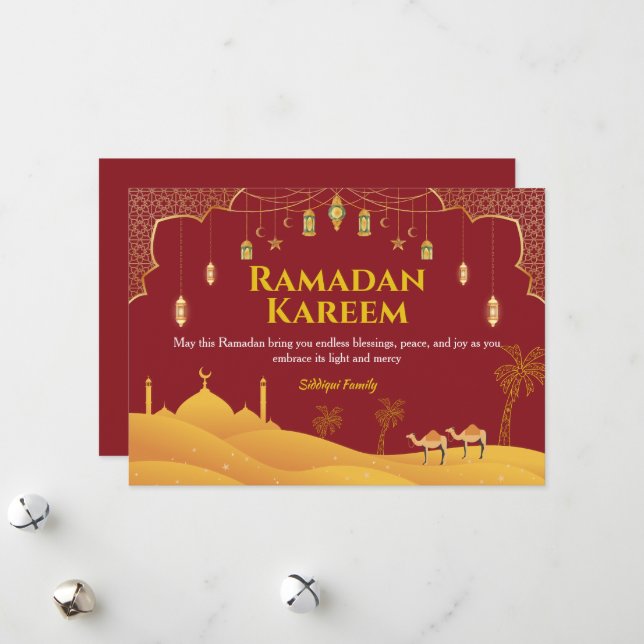 Red & Gold Ramadan Mubarak Grußkarte Feiertagskarte (Vorderseite/Rückseite Beispiel)