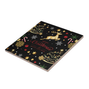 Red Gold Rentier Frohe Weihnachtsbaum Fliese