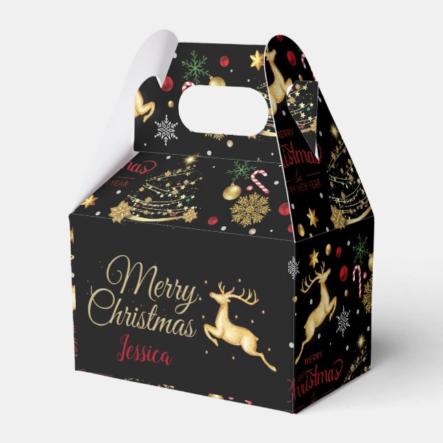 Red Gold Rentier Frohe Weihnachtsbaum Geschenkschachtel (Vorderseite)