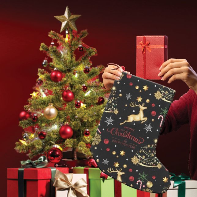 Red Gold Rentier Frohe Weihnachtsbaum Kleiner Weihnachtsstrumpf (Von Creator hochgeladen)