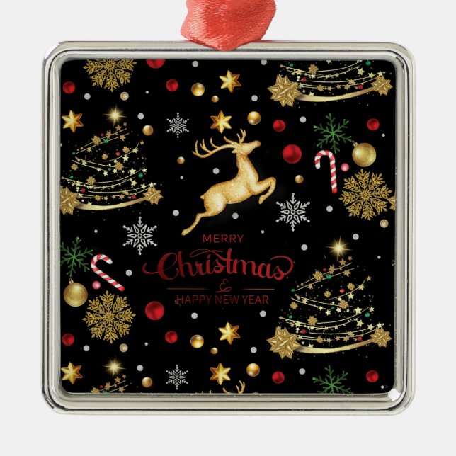 Red Gold Rentier Frohe Weihnachtsbaum Ornament Aus Metall (Vorne)
