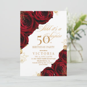 Red Gold Rose 50. Geburtstag Einladung