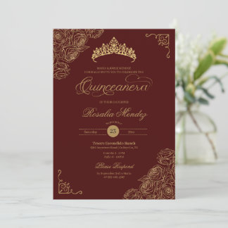 Red & Gold Rose Elegante Quinceñera Einladung