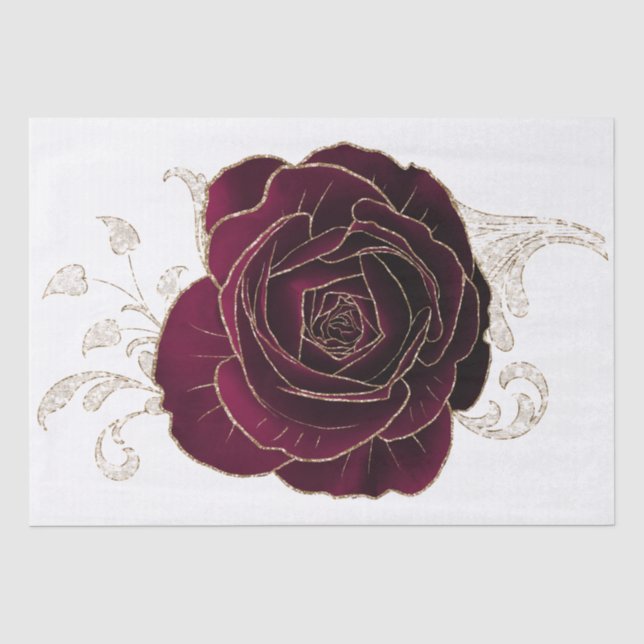Red Gold Rose Floral Watercolor Decoupage Seidenpapier (Vorderseite)