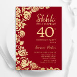 Red Gold Rose Überraschung 40. Geburtstag Einladung<br><div class="desc">Rotes Gold Blumenüberraschung 40. Geburtstag Party Einladung. Elegantes Design mit Rose,  Imitaten Goldfolie und Typografie Script Schriftart. Die trendige Einladungskarte eignet sich perfekt für eine stilvolle Damenfeier. Kann für jedes Alter angepasst werden. Gedruckte Zazzle Einladungen oder Sofortdownload digitalen druckbaren Vorlage.</div>