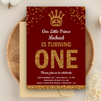 Red Gold Royal Prince Einladung zum ersten Geburts