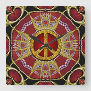 Red Gold Royale Peace Liebe Clock Quadratische Wanduhr