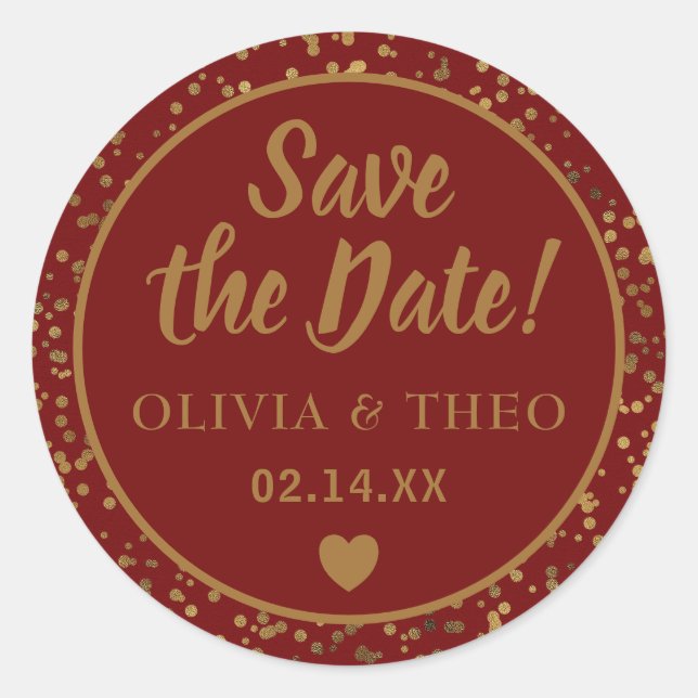 Red Gold Save the Date Runder Aufkleber (Vorderseite)