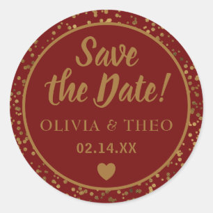 Red Gold Save the Date Runder Aufkleber